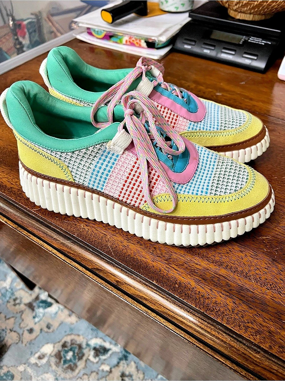 Chelsa & Violet Women's Color Block Sneakers in Green & Pink